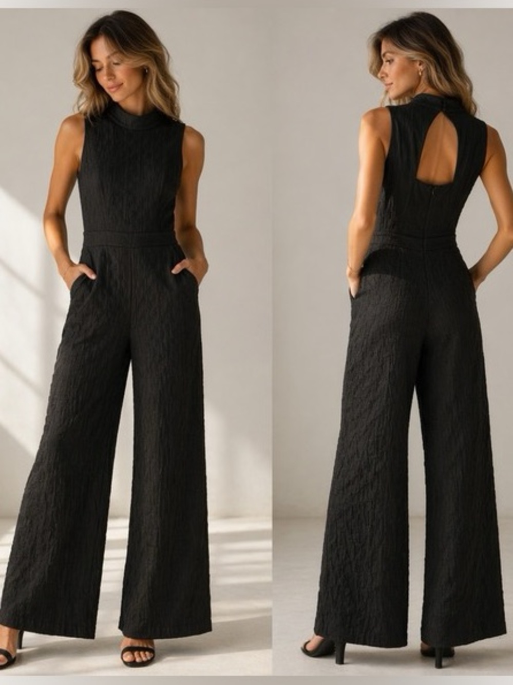 Eva Franco Anthropologie Jacquard Mock Neck Jumpsuit Sz XS Wide Leg Cocktail Zip